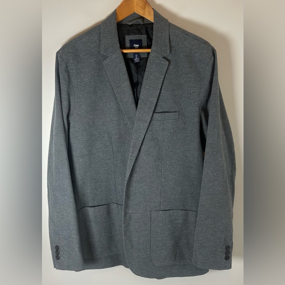 GAP Factory Mens Heather Gray Flannel Blazer Size L Single Breasted Never Worn